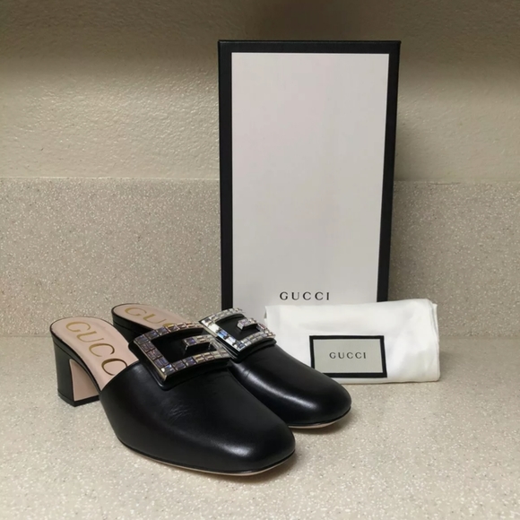 Gucci Madelyn Square G Leather Slide Black 39 - Picture 1 of 11
